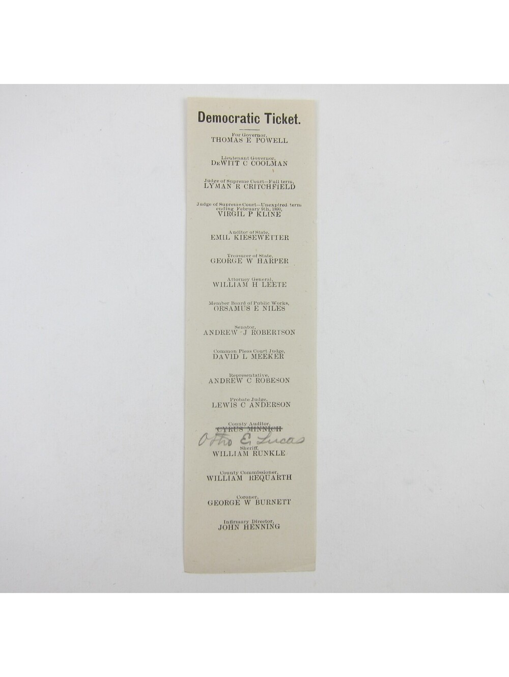 1887 Democratic Ticket Ohio Gubernatorial Election Thomas Powell, DeWitt Coolman